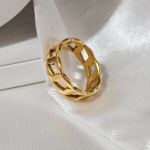 18K Gold Plated Chain Link Ring Stainless Steel Chunky Statement Luxury Unisex